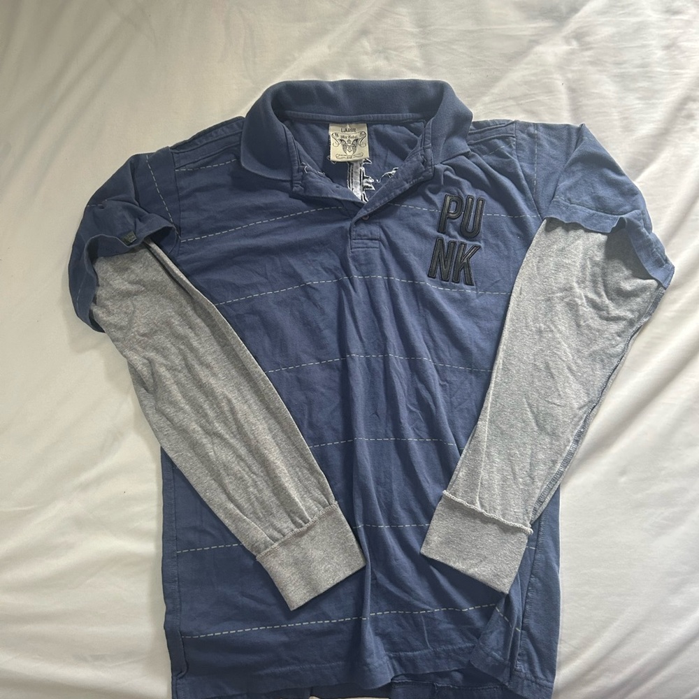 Blue and Gray Long Sleeve Polo Shirt